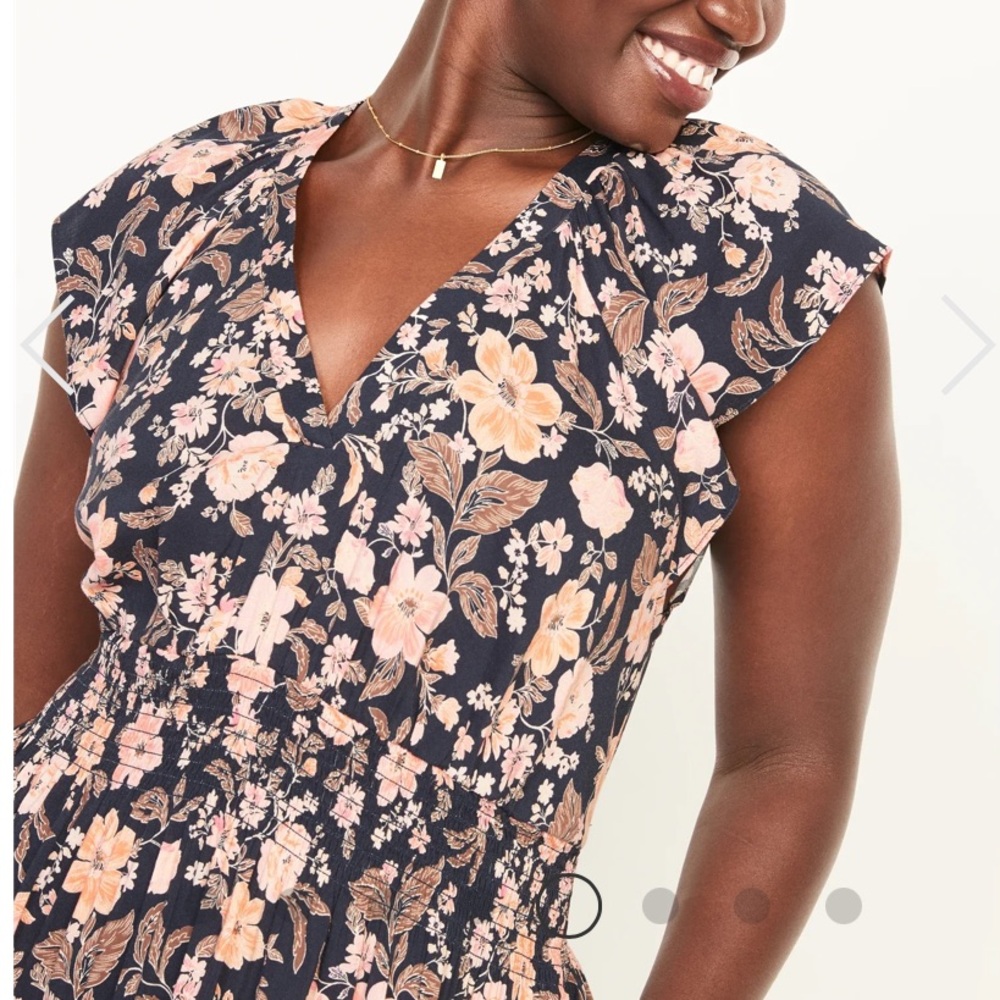 Old Navy Navy Floral Midi Dress with Blush Flowers - Picture 2 of 14